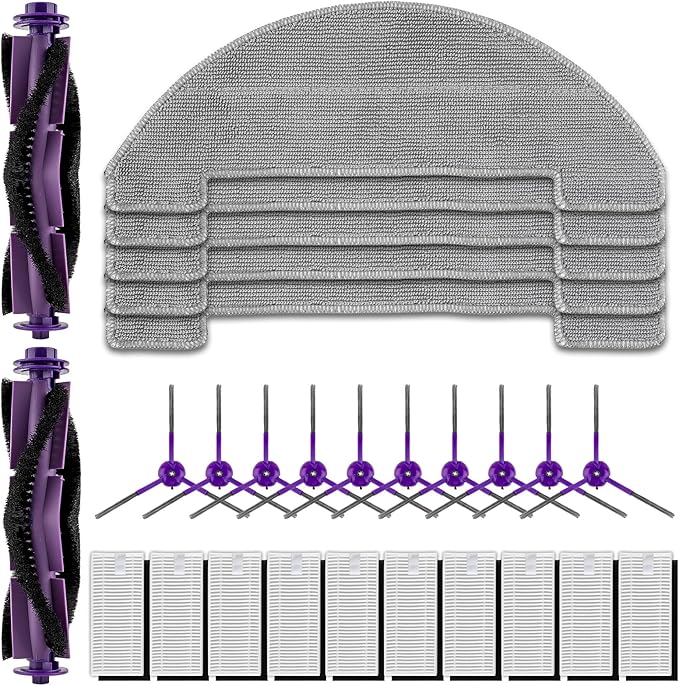 (27 Pack) MR1 SE Replacement Parts Compatible with MONSGA MR1 SE Robot Vacuum Cleaner, 2 Roller Brushes, 10 Side Brushes, 10 HEPA Filters with Foam Filters, 5 Mop Pads, MR1 SE Accessories Kit