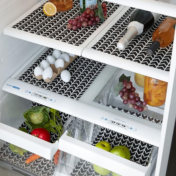 DII Fridge Liner Collection Non-Adhesive, Cut to Fit, 12x24, Black Herringbone, 6 Piece