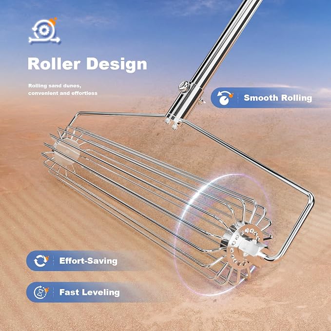 Golf Sand Leveling Rake, Bunker Rake for High Jump Long Jump Track and Field Sandy Golf Course, Roller Design Golf Sand Trap Bunker Simulator