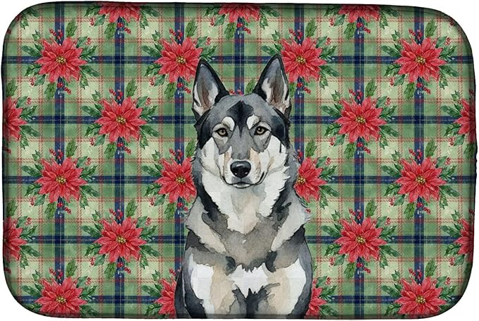 Caroline's Treasures Norwegian Elkhound Christmas PoinsettIas Dish Drying Mat Absorbent Dish Drying Mat Pad for Kitchen Counter Dish Drainer Mat for Countertop, 14 x 21", Multicolor