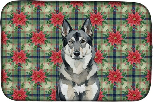 Caroline's Treasures Norwegian Elkhound Christmas PoinsettIas Dish Drying Mat Absorbent Dish Drying Mat Pad for Kitchen Counter Dish Drainer Mat for Countertop, 14 x 21", Multicolor