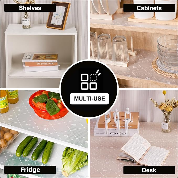INNOLITES Kitchen Cabinet Shelf Liner, Non-Adhesive Refrigerator & Drawer Liner, Waterproof EVA with Floral, Easy to Clean & BPA-Free (White Daisy, 23.6" x 360")