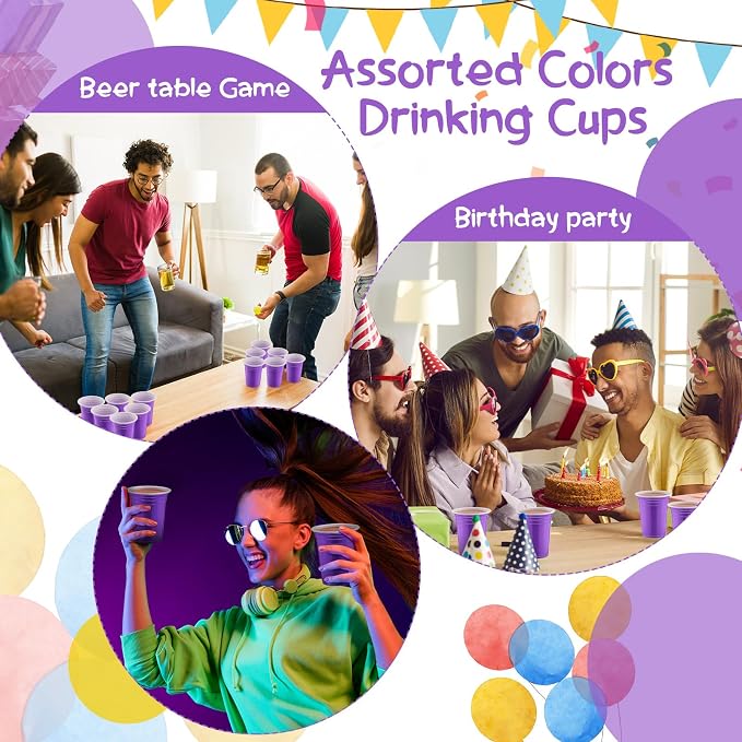 Sabary 100 Pack 12oz Plastic Cups Purple Graduation Heavy Duty Drinking Disposable Cups with Lines for Beverage Wedding Holiday Camping Barbecues Birthday Party Summer Outdoor Picnic