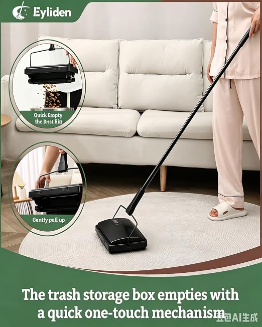 Eyliden X-Large Carpet Sweeper - Quiet Manual Sweeper for Carpets & Rugs | 1 Extra Refill Roller Brush, Non-Electric, Hand Push, Quietly Cleans Debris and Messes, Restaurant Roller Broom, Mint