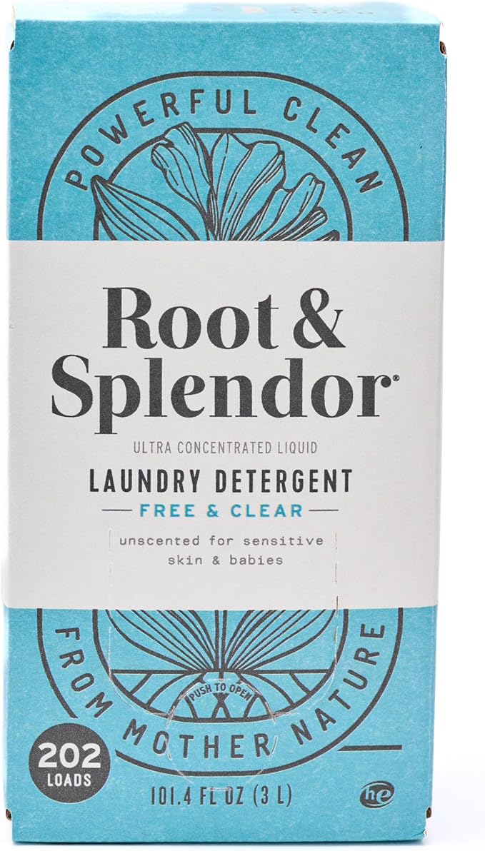 Root & Splendor Ultra Concentrated Non Toxic Laundry Detergent Liquid - EWG Verified - Plant Based & Eco Friendly Enzymatic Laundry Soap, Free & Clear, 3 Liter, 202 Loads