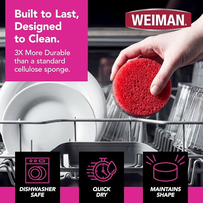 Weiman Multi-Surface Dual Action Sponges, Non-Scratch Scrub & Shine for Dishes, Cooktops, Stainless Steel, Glass, Granite, & More - Durable Kitchen Cleaning Sponges, 8 Sponges