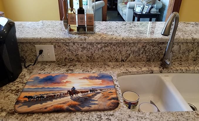 Caroline's Treasures Cattle Drive at Sunset Dish Drying Mat Absorbent Dish Drying Mat Pad for Kitchen Counter Dish Drainer Mat for Countertop, 14 x 21", Multicolor
