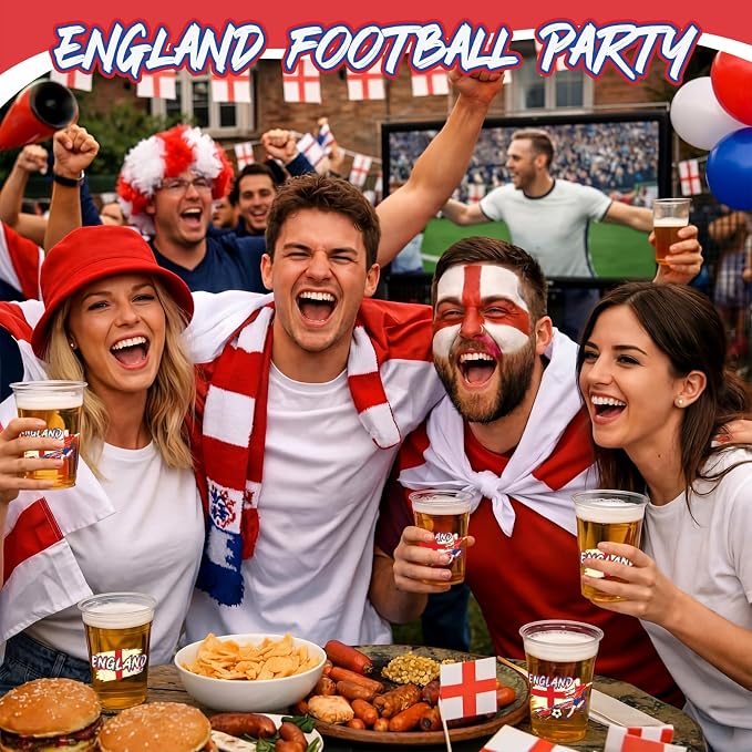 Jingmore 50 Pcs Soccer Plastic Cups 12 oz International Countries Soccer Disposable Plastic Cups Thick Clear Drinkware for Sports Games Party Supplies (England)