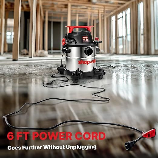 Shop-Vac 5430162 Wet/Dry Vacuum, 5 Gallon, 4 Peak HP, 1-1/4 Inch Diameter x 7 Foot Hose, 6 Foot Cord, Ideal for Jobsite, Garage, Workshop & Home
