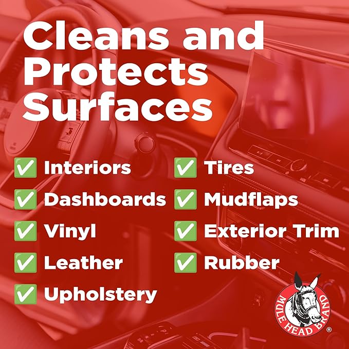 Mule Head Inside Out Protectant Wipes – Automotive Interior & Exterior Cleaner for Vinyl, Leather, Rubber & Trim, UV Protection, Non-Greasy, 72 Count, 10" x 12"