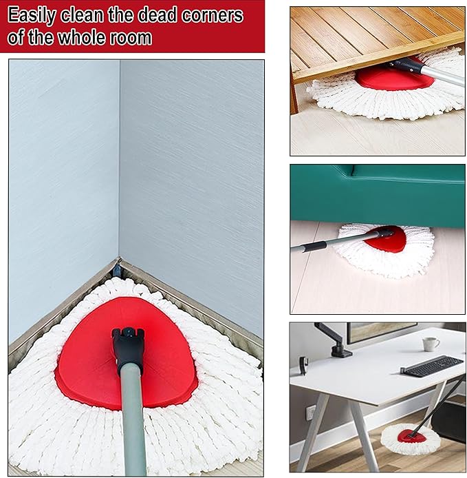 4Pcs Mop Head Replacements,Spin Mop Replacement Head Compatible with Cedar Easywring 1-Tank System Including Machine Washable & Easy to Replace,2 Spin mop Replacement Heads,1 Brush Head and 1 Base