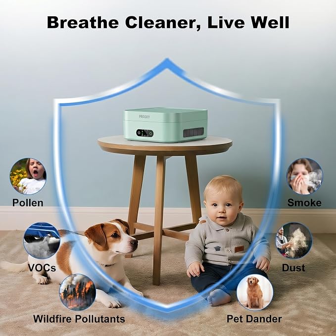 Air Purifiers for Home, 2 Filter, Plug-in, H13 True HEPA Filter Captures Smoke Odor Pet Dander, Portable Quiet Car Air Purifier for RV/Desk/Bedroom/Office, Covers up to 600 Ft², Timer - Green