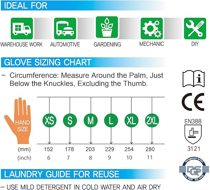 GYC Gloves, Sanitized, DIY Gardening, Super Slim Water-based PU ECO Micro Finish Safety Work Gloves - 10 Pairs Pack - Comfortable Grip, Anti-Slip (3285SPZ / SIZE 7 - Small)