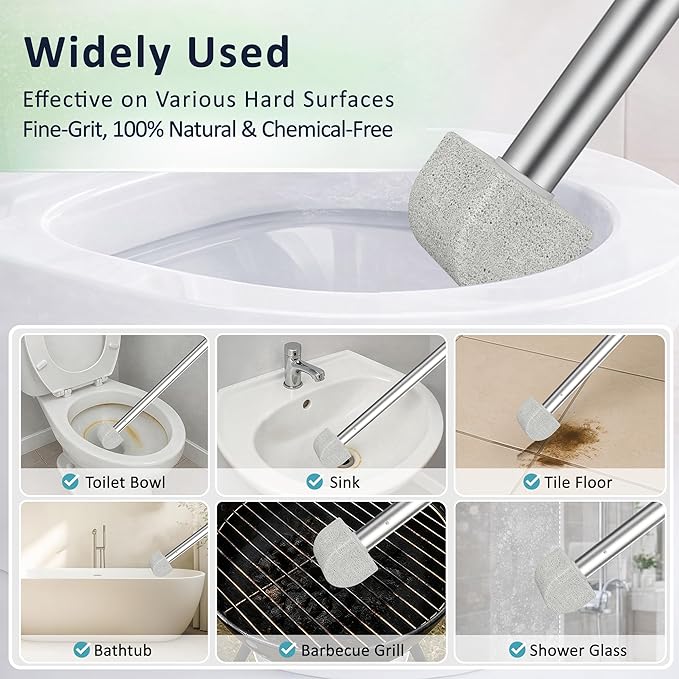 8-Pack Pumice Stone Toilet Cleaner with Long Handle - Hard Water & Limescale Remover, Non-Scratch Multi-Surface Scrubber, Disposable Refill Heads for Bathroom & Kitchen