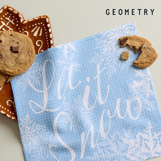 GEOMETRY Holiday Kitchen Dish Cloths - Quick Dry Dishcloths for Kitchen - Premium Dish Rags with Geoweave - 3-Pieces Set - Snow Frostin