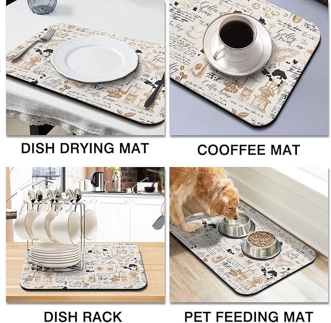 Coffee Mat 23inx15in,Coffee Bar Mat for Countertops,Absorbent Hide Stain Anti-Slip Coffee Bar Accessories Fit Under Coffee Machine Mat,dish drying mats for kitchen