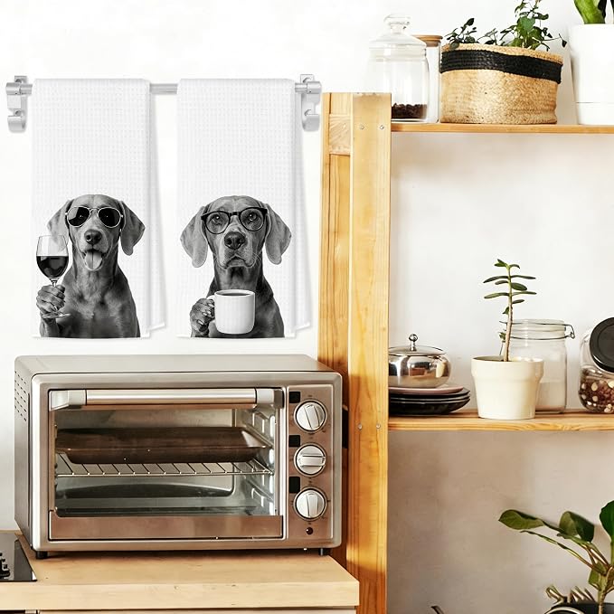 Funny Weimaraner Kitchen Towels Set of 2, Dog Kitchen Bar Accessories, Dog Chef Gifts for Women Decorative Hand Towels for Kitchen Decor, Weimaraner Lovers Dish Tea Towel, 16x24 Inch