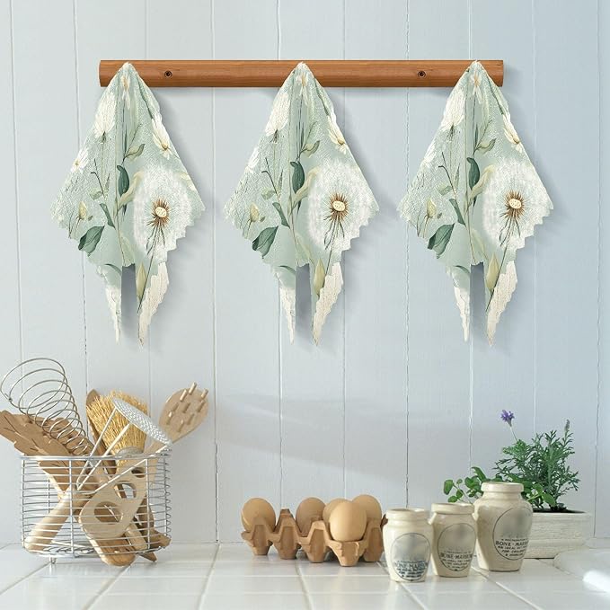 Sage Green Dandelion06 Kitchen Towels Dish Cloths Set of 6 Microfiber Cleaning Cloths for Cars Super Absorbent Machine