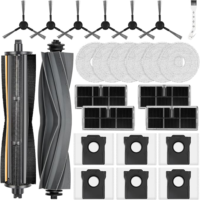 25Pcs Accessories Kit for Dreame L10s Pro Ultra Heat/L10s Ultra Gen2/L40s Ultra CE/AE/X30 Ultra/Mova E30 Ultra Robot,1Rubber Brush,1TriCut Brush,6Dust Bags,4Filters,6Pads,6Side Brushes,1Clean Brush