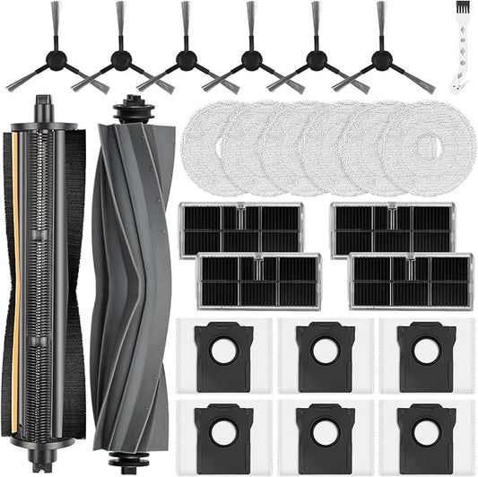25Pcs Accessories Kit for Dreame L10s Pro Ultra Heat/L10s Ultra Gen2/L40s Ultra CE/AE/X30 Ultra/Mova E30 Ultra Robot,1Rubber Brush,1TriCut Brush,6Dust Bags,4Filters,6Pads,6Side Brushes,1Clean Brush