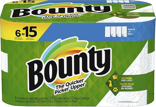 Bounty Select-A-Size Paper Towels, 6 Double Plus Rolls = 15 Regular Rolls