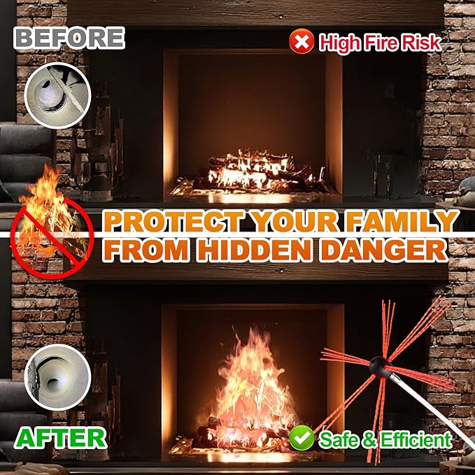 Bluesea 39 Feet Chimney Sweep Kit, Ergonomic Chimney Cleaning System with Strong Brush, Extends Up to 39 Feet, Includes 12 Flexible Chimney Rods