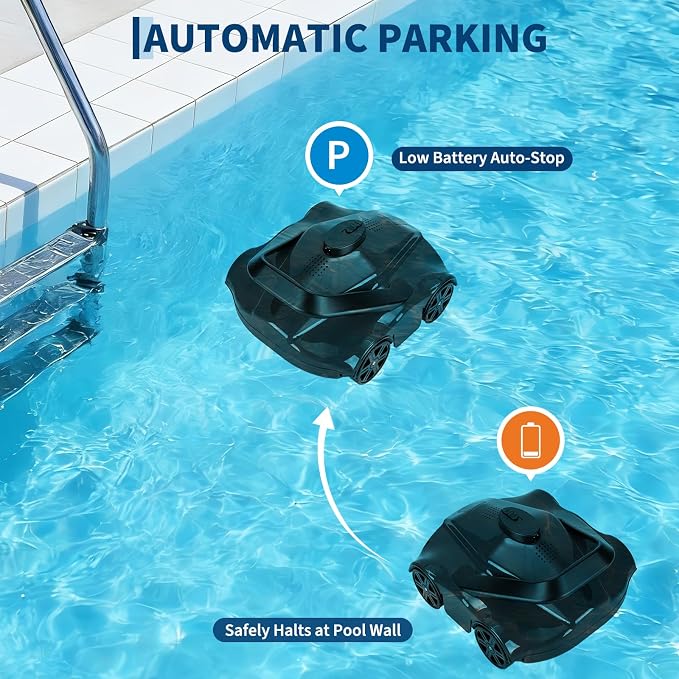 GarveeTech Robotic Pool Cleaners Cordless Robotic Pool Cleaner for Above Ground Pools - 130 Min Runtime, Self-Charging, Cleans Up to 860 Sq Ft, Lightweight & Portable Design