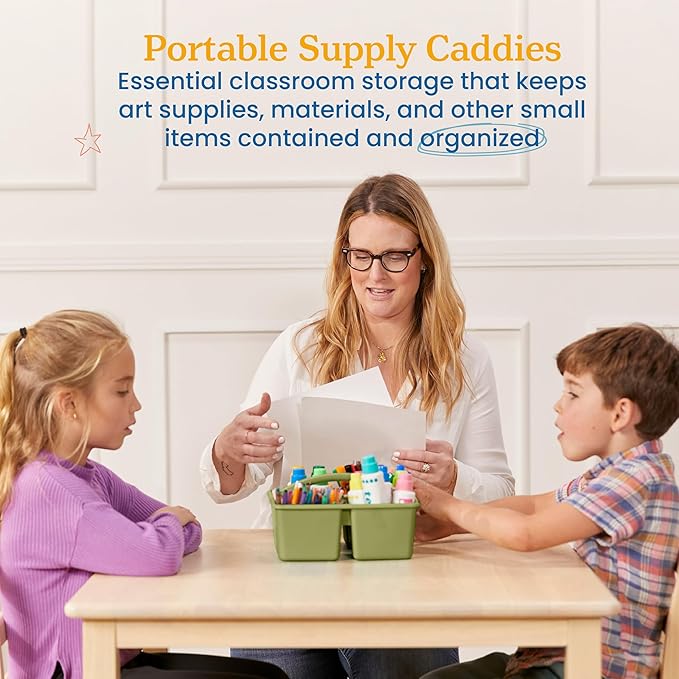 ECR4Kids 4-Compartment Medium Plastic Caddy, Multipurpose Organization, Earthtone, 6-Pack