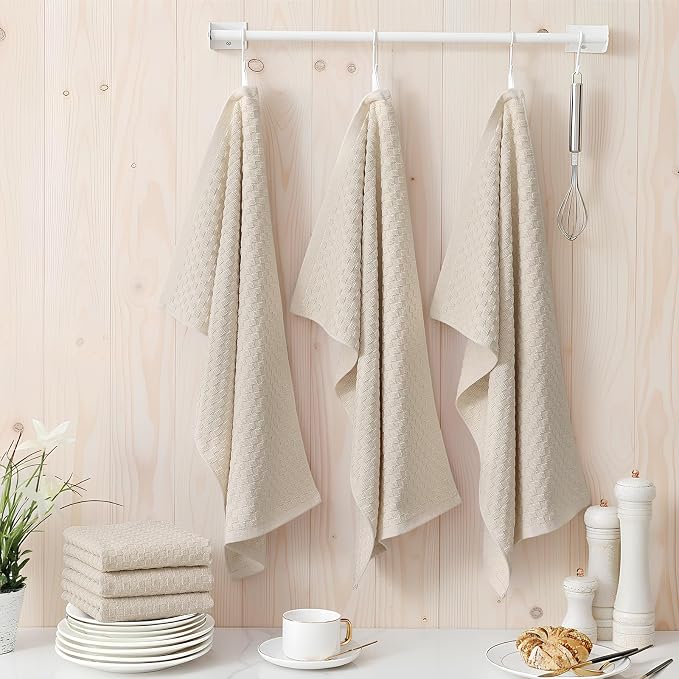 Homaxy 100% Cotton Terry Kitchen Towels(15" x 25", 4 Pack), Soft and Super Absorbent Dish Towels, 380 GSM Reusable Tea Towel with Hanging Loop, Pineapple Grid Designed, Beige