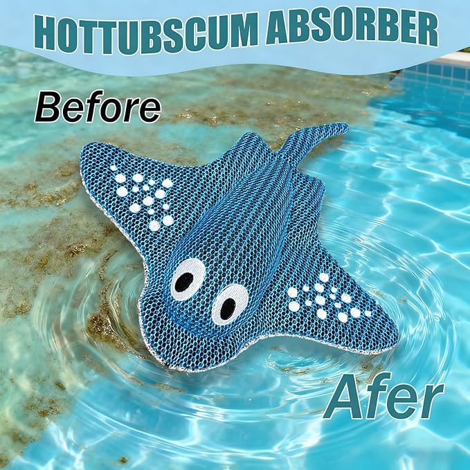 Hot Tub Scum Absorber, 2 Adult hot tub Accessories, Manta ray hot tub Floating Sponge, Reusable Oil-Absorbing and descaling Sponge, Keep the Water Clean