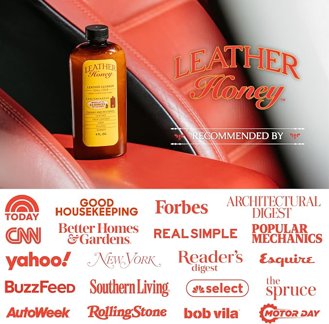 Leather Honey Complete Leather Care Kit Including 4 oz Cleaner, 8 oz Conditioner and 3 Applicator Cloths for use on Leather Apparel, Furniture, Auto Interiors, Shoes, Bags and Accessories