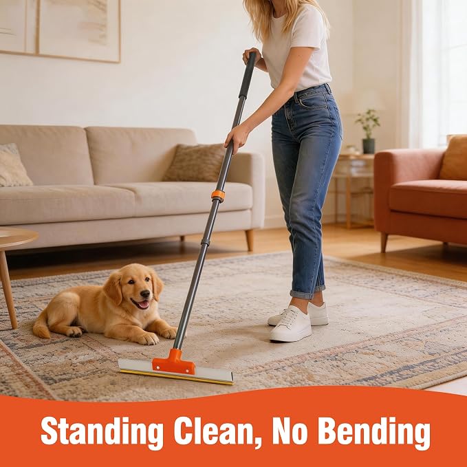 CLEANHOME Extendable Pet Hair Remover - Carpet Rake for Dog Cat Fur | Extendable handle-no bending. Stiff bristles lift embedded pet hair, lint from carpets, rugs, couches, furniture.