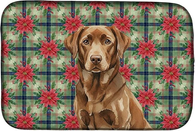 Caroline's Treasures Chocolate Labrador Retriever Christmas PoinsettIas Dish Drying Mat Absorbent Dish Drying Mat Pad for Kitchen Counter Dish Drainer Mat for Countertop, 14 x 21", Multicolor