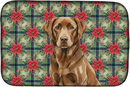 Caroline's Treasures Chocolate Labrador Retriever Christmas PoinsettIas Dish Drying Mat Absorbent Dish Drying Mat Pad for Kitchen Counter Dish Drainer Mat for Countertop, 14 x 21", Multicolor