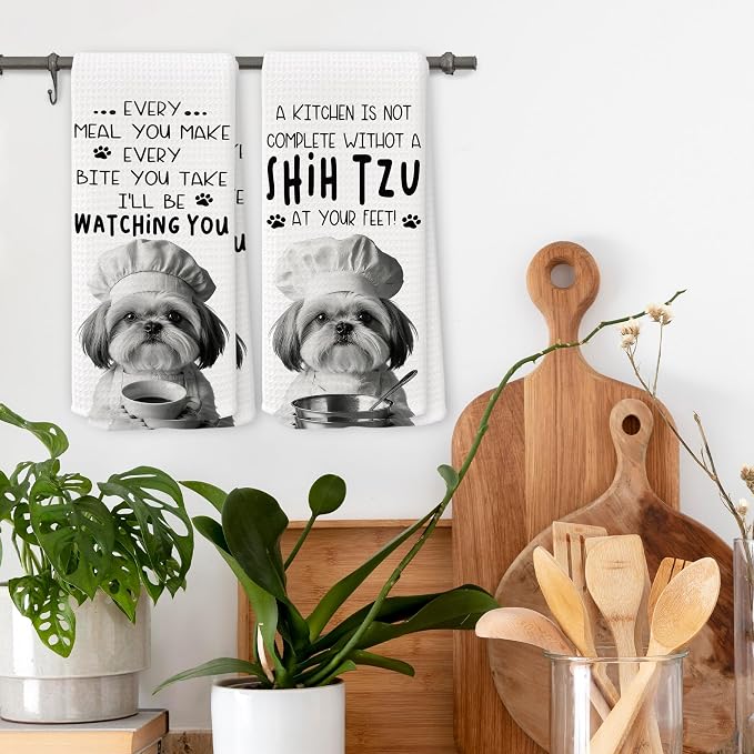 Funny Shih Tzu Dog Kitchen Towels 16x24 Inch Set of 2 | Shih Tzu Lovers Gifts for Women Men Dish Tea Towels for Kitchen, Dog Lover Mom Dad Owner Gifts Decorative Hand Towel