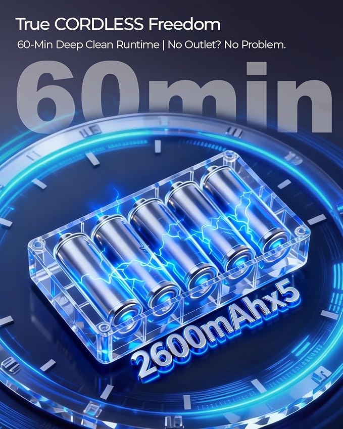 Teant Upgrade Cordless Mattress Vacuum with 18kPa Ultra-Deep Suction, 2-Speed Bed Vacuum with 33000 RPM/Min Roller Brush, 253.7nm UV-C Light & LED Display, 149℉ Heat, Aroma & Anion for Bed Sofa