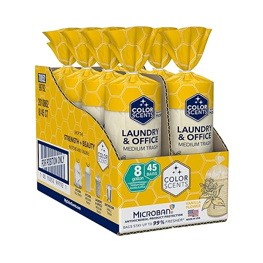 Color Scents Medium Trash Bags - 8 Gallon, 360 Total Bags (8 Packs of 45 Count), Twist Tie - Cream bag in Vanilla Flower Scent with Microban