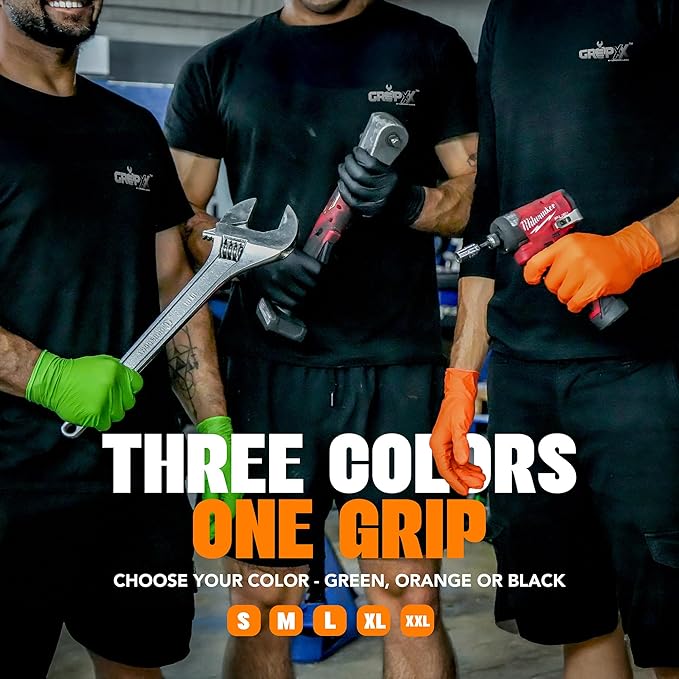 GRIPXX Herkules Grip Heavy Duty 8Mil Orange Nitrile Gloves,3D Raised Diamond Texture-Latex & Powder Free-Industrial, Mechanic (10, XX-Large)