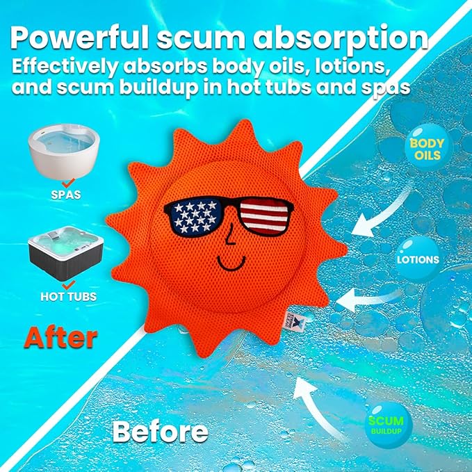 Hot Tub Scum Absorber for Spa & Pool – Oil Absorbing Clean Pad, Hot Tub Accessories for Adults, Scum Remover for Hot Tub Cleaner, Spa Scum Sponge for Oil, Foam (Sunshine)