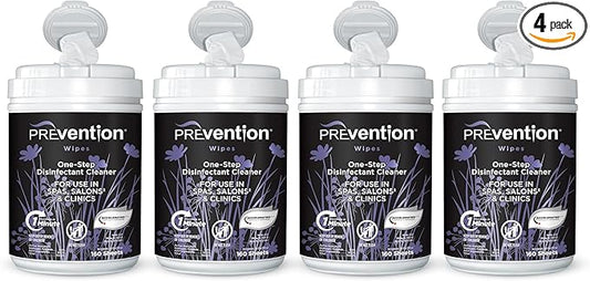 Prevention All Purpose Disinfectant Wipes – Canister of Cleaning Wipes for Salons, Spas, Wellness Centers and Yoga Studios – Hospital Grade Surface Sanitizing – 160 Count (4 Pack)