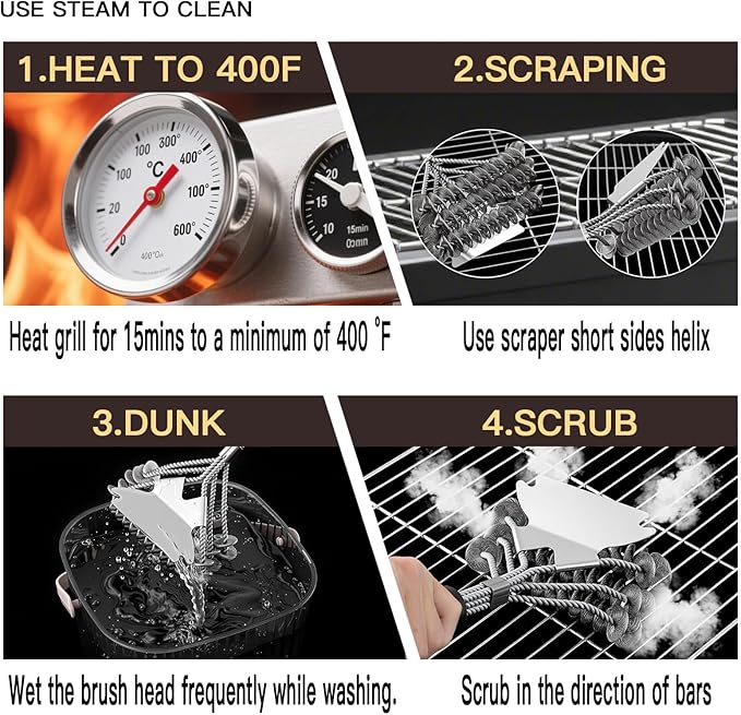 2 Pack Grill Brush and Scraper Bristle Free – Safe BBQ Brush for Grill – 18'' Stainless Grill Grate Cleaner - Safe Grill Accessories for Porcelain/Weber Gas/Charcoal Grill – Gifts for Grill Wizard