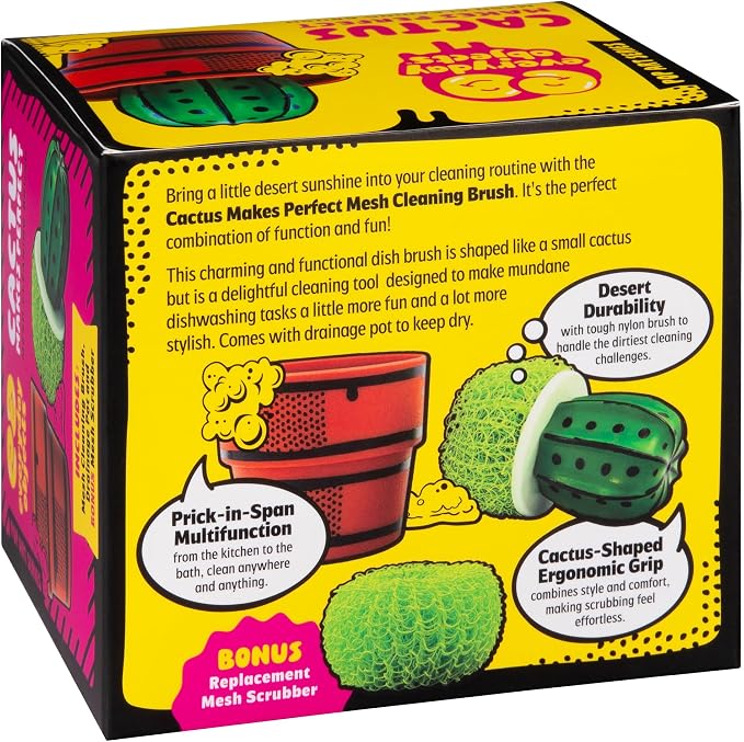 Cactus Makes Perfect – Mesh Scrub Brush for Dishes | Funny Cactus Sponge for Kitchen Cleaning