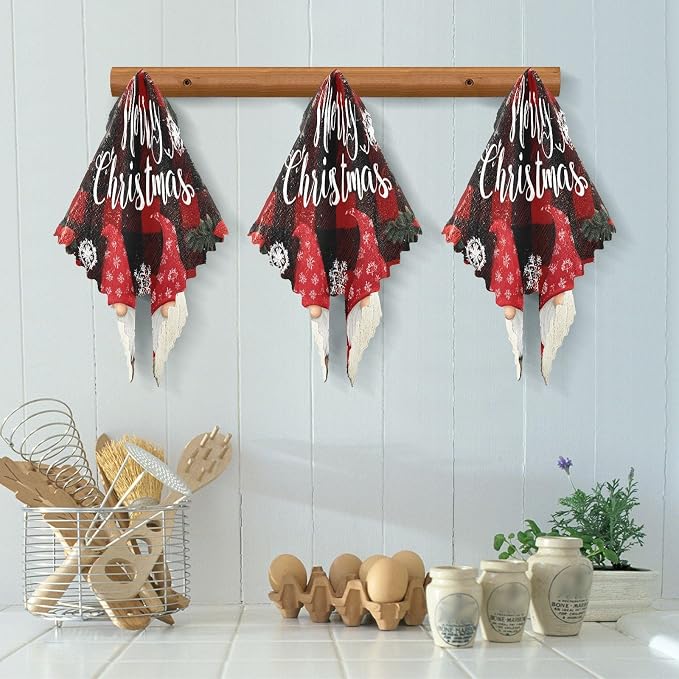 Red Black Checkered Christmas Gnome Kitchen Towels Dish Cloths Set of 6 Microfiber Cleaning Cloths for Cars Super Absorbent Machine