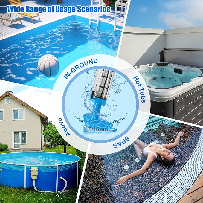Handheld Pool Vacuum with Telescopic Pole, 3 in 1 Cordless Rechargeable Pool Vacuum, Over 100 Mins Running Time, Deep Cleaning for Above & In-ground Pools, Hot Tubs, Spas