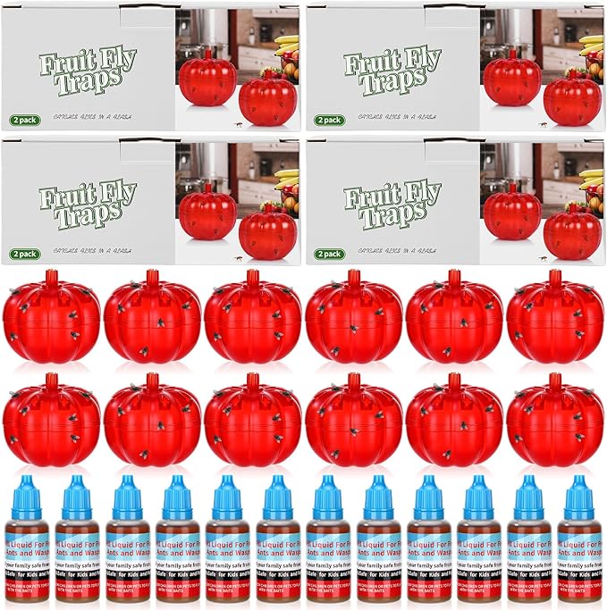 12 Pack Fruit Fly Traps Bulk for Indoors 540 Days Lure and Refills Supply Reusable Gnat Traps for House Indoor Fruit Fly Killer Safe Food Lure Ready to Use for Home Kitchen Countertop(Clear)