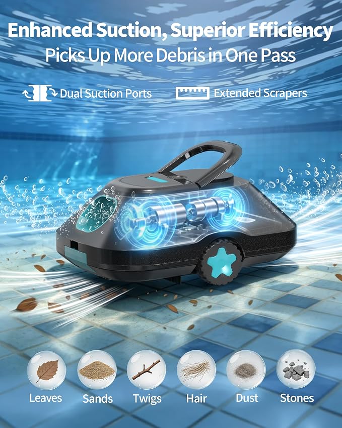 Robotic Pool Cleaner,Cordless Automatic Pool Cleaner with 210-Min Runtime,Pool Vacuum for Above Ground & Inground Pools,Coverage up to 2200 Sq.Ft,Easy Retrieve,Smart Parking,Light Teal