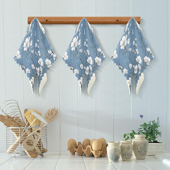 Blue Floral Butterfly Kitchen Towels Dish Cloths Set of 6 Microfiber Cleaning Cloths for Cars Super Absorbent Machine