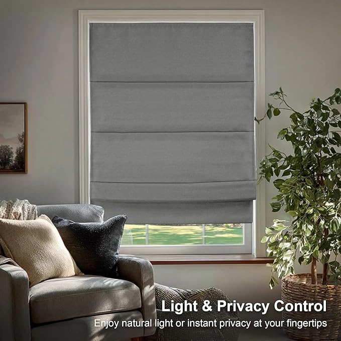 Chicology Cordless Roman Window Shade, Del Mar Pearl Grey, 48" W x 64" H | Cordless Child-Safe, Room Darkening UV, Inside/Outside Mount, True-to-Size No Cut, Rich Textured Fabric, Spot-Clean Care Only