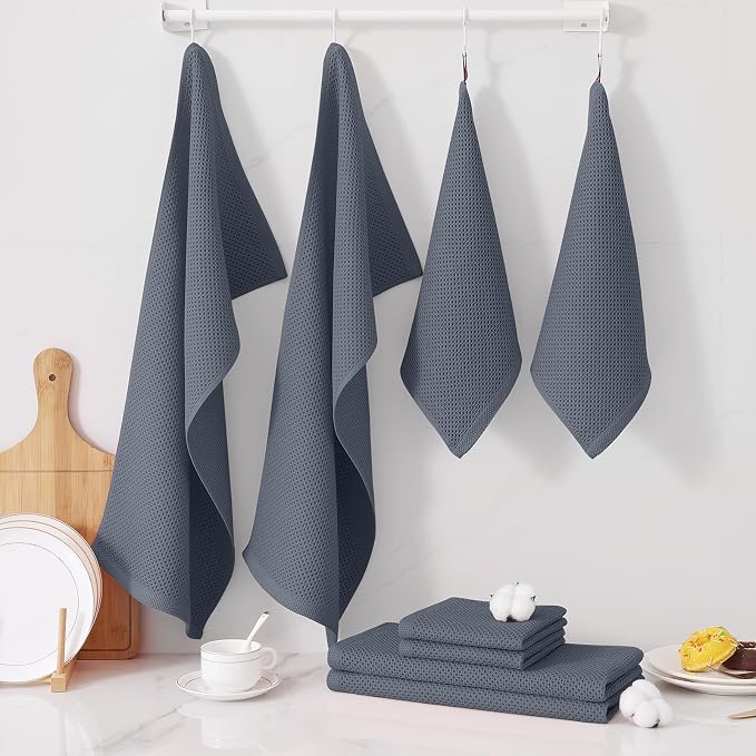 Homaxy 100% Cotton Kitchen Towels and Dishcloths Set, 12 x 12 Inches and 13 x 28 Inches, Set of 10 Bulk Kitchen Towels Set, Ultra Soft Absorbent Dish Cloths for Washing Dishes, Dark Grey