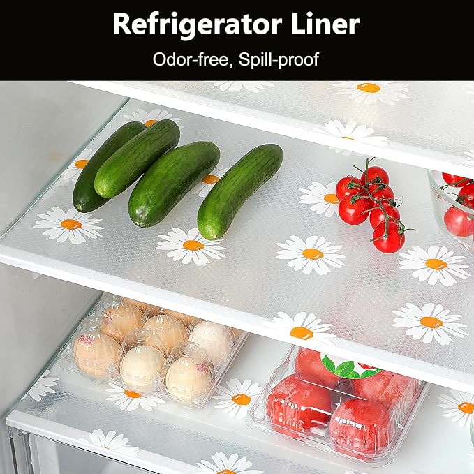 INNOLITES Shelf Liners for Kitchen Cabinets – Drawer Liner Waterproof & Oil-Proof, Non-Adhesive EVA with Floral Pattern – Durable Washable, Easy to Clean (Clean Daisy, 17.5" x 78.7")